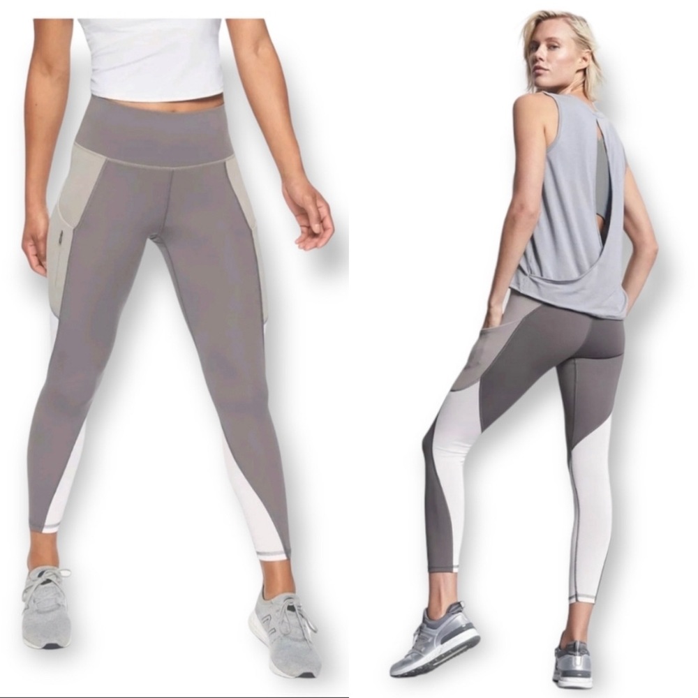 Athleta Colorblock Up For Anything 7/8 tight grey and white leggings